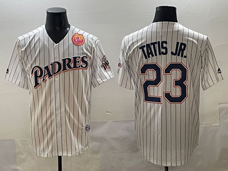 Men 2025 San Diego Padres #23 Tatis jr White Stripe Throwback Game Nike MLB Jersey style 6